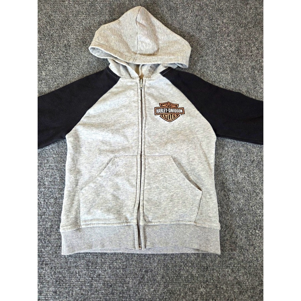 Harley-Davidson Kids 4/5 Full Zip Hoodie Gray Black Motorcycle Logo 6539342